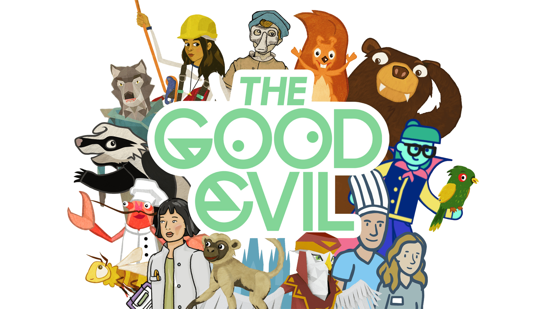 Characters from some games by the Good Evil including Squirrel, Bear and Rascal.